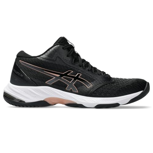 ASICS Women's Netburner Ballistic FlyteFoam Mid Top 3 Volleyball Shoes, 10.5, Black/Rose Gold