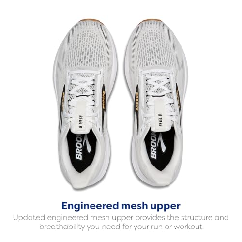 Brooks Men’s Revel 8 Neutral Running & Walking Shoe - White/Black/Oak Buff - 10.5 Medium