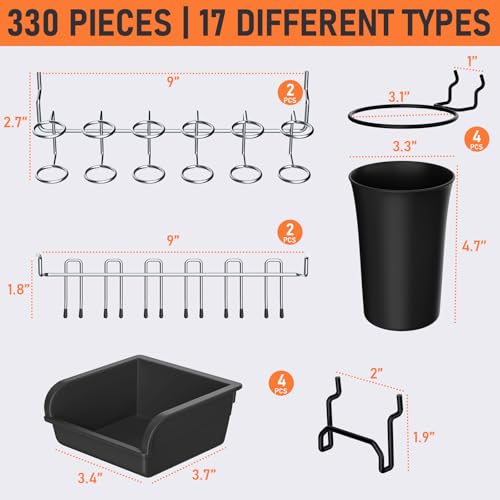INCLY 280PCS Upgraded Pegboard Hooks Assortment with Bins & Cups