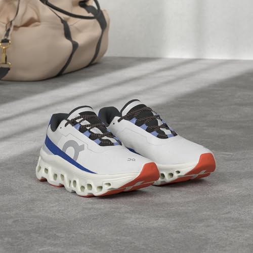 On Women's Cloudmonster Sneakers, Frost/Cobalt, White, 10 Medium US