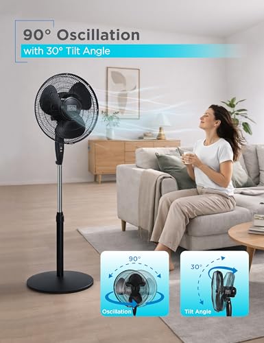 BLACK+DECKER 16" Oscillating Pedestal Fan with Remote, BFSR16B, Black