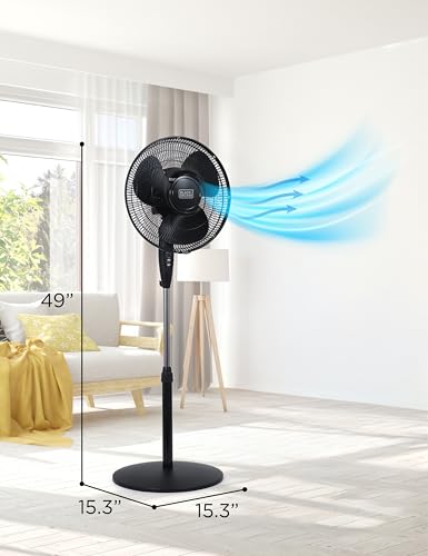 BLACK+DECKER 16" Oscillating Pedestal Fan with Remote, BFSR16B, Black