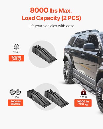 VEVOR Car Ramps, 2 PCS 16000 lbs GVW Capacity, 6.7 in Lift Height, Portable High Profile Car Service Ramps for Home Garage Maintenance and Oil Changes, Heavy Duty for Truck SUV Vehicle Repair, Black