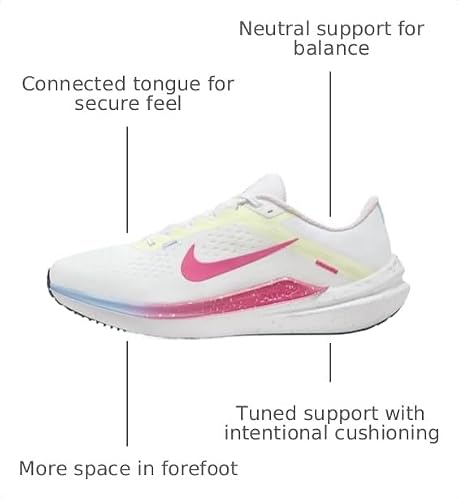 Nike Winflo 10 Women's Road Running Shoes (FZ3973-100, White/Barely Volt/Aquarius Blue/Hyper Pink) Size 11.5