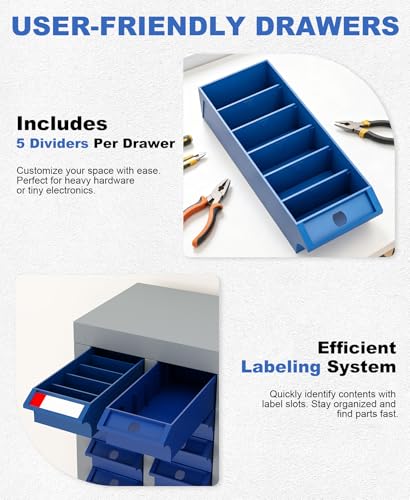 ACarfilme 75-Drawer Parts Cabinet, Heavy-Duty Alloy Steel Bolt Storage Cabinet with ABS Drawers, Metal Small Parts Organizer with Label Stickers & Dividers for Garage Workshop Shop