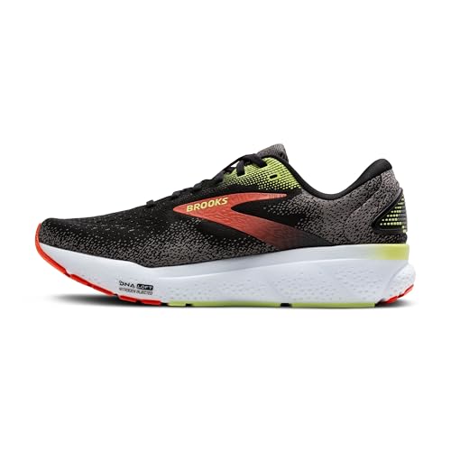 Brooks Men’s Ghost 16 Neutral Running Shoe - Black/Mandarin Red/Green - 8.5 Medium