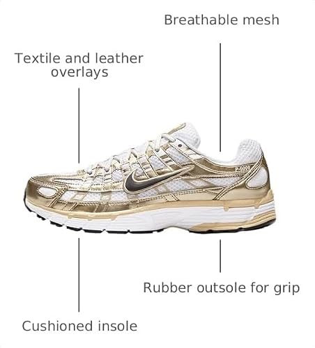 W NIKE P-6000 "WHITE/BLACK-GRAIN-MTLC GOLD GRAIN"