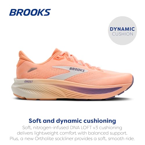Brooks Women’s Ghost 18 Neutral Running & Walking Shoe - Peach/Grape/Coconut - 8 Medium