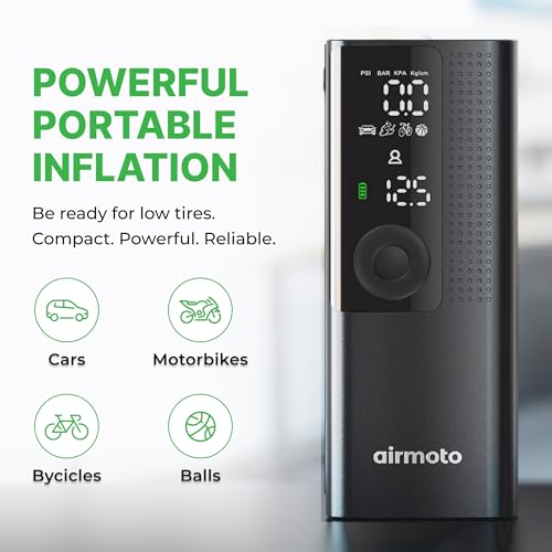 Airmoto Tire Inflator Portable Air Compressor for Cars, Bikes and Bicycles