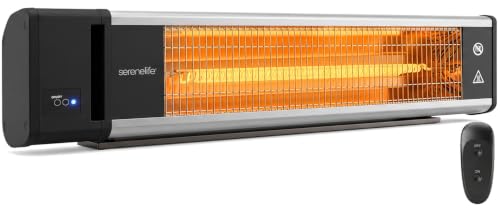 SereneLife Portable Infrared Indoor and Outdoor Electric Space Heater with Remote, IP65 Approved, 1500 Watt Wall-Mounted Hanging for Patio, Restaurant, Backyard, Garage, Decks, Gazebos, Cafes