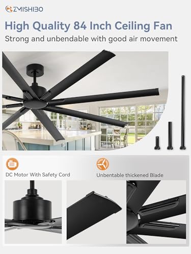 ZMISHIBO 84 Inch Heavy-Duty Ceiling Fan without Light, 8 Aluminum Blades