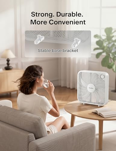 PELONIS 3-Speed, 20-Inch Box Fan for Bedroom, 5 Blades, 2295 CFM, White