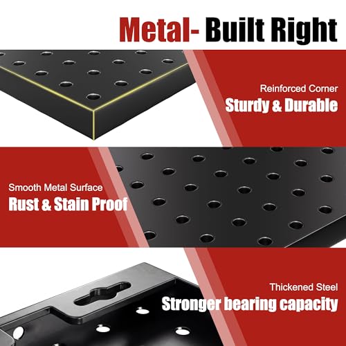 7S garage Heavy Duty Peg Board, 4 Pack Metal Pegboard Panels with 50 Hooks