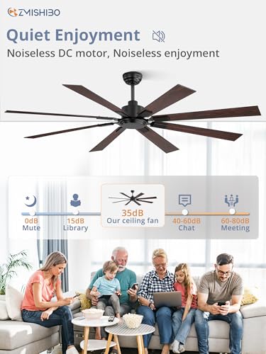 ZMISHIBO 72 Inch Ceiling Fan No Light with Remote Control, 8 Blades