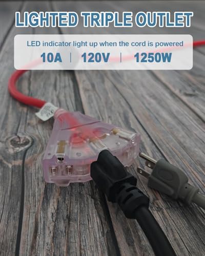 EP Retractable Extension Cord Reel, 50 Ft Heavy Duty Power Cord, 14 AWG/3C SJTOW, 13 AMP Circuit Breaker, Lighted Triple Tap, Ceiling or Wall Mount