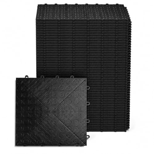 Big Floors GarageDeck Garage Floor Tiles, Interlocking Garage Flooring, Coin Pattern Non-Slip Heavy-Duty Copolymer Modular Tile (Black, 48 Pack of 12 x 12" Tiles, 48 Sq Ft)