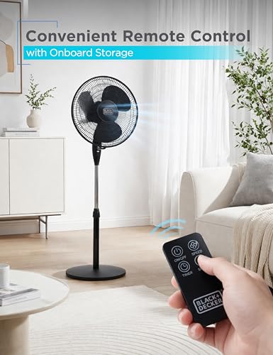 BLACK+DECKER 16" Oscillating Pedestal Fan with Remote, BFSR16B, Black