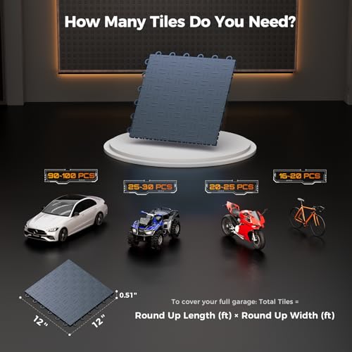 CAMMOO Upgraded V2.0 Garage Floor Tiles 12"x12", Graphite Gray