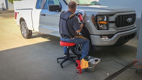 Powerbuilt Rolling Shop Stool with Adjustable Height, Mechanic Detailer Garage Seat with Padding - 240250, Red
