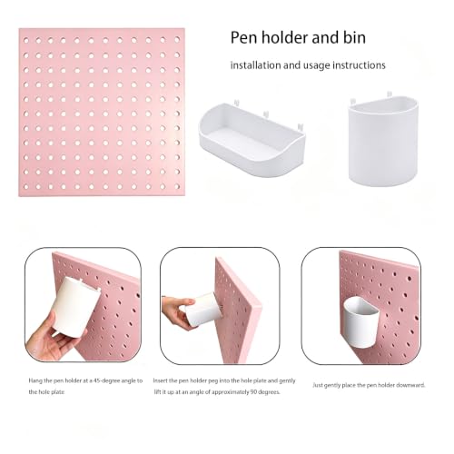 Pegboard Wall Organizer, 4 x11” x 11” ABS Peg Board Wall Organizer with Hooks, Shelves & Baskets, Drill or Adhesive Mount, 110 lbs Heavy Duty Wall Storage for Kitchen, Garage, Bathroom, Office (Pink)