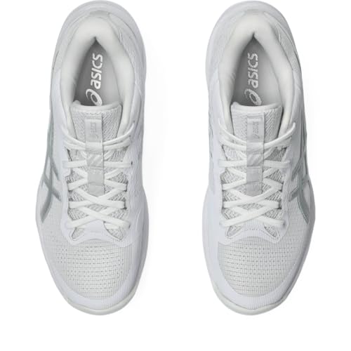 ASICS Women's Netburner Ballistic FlyteFoam Mid Top 4 Volleyball Shoes, 8, White/Pure Silver