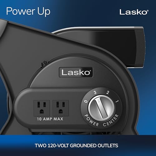 Lasko High Velocity Portable Utility Fan - Adjustable Air Mover Blower Fan for Bedroom, Office Desk, Garage, and Home - With 2 Outlets 120V - 3 Speeds - U12104 - 12" Tall - Black