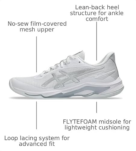 ASICS Women's Netburner Ballistic FlyteFoam 4 Volleyball Shoes, 11.5, White/Pure Silver