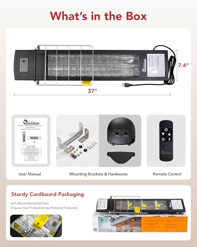 DR. INFRARED HEATER Portable Infrared Indoor and Outdoor Space Heater for Patio, Garage, Commercial & Residential With Remote Control, Space Heater (Freestanding/Ceiling/Mounting), Black