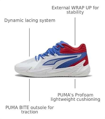 Puma Men's Dagger Basketball Shoes, White-Mountain Blue-for All Time Red AH25, 9