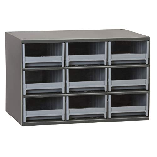 Akro-Mils Steel Garage Storage Cabinet, Small Parts Organizer Metal Cabinet for Hardware, Nails, Screws, Bolts, Nuts, and More, 17" W x 11" D x 11" H, 9-Drawer, Gray Cabinet/Gray Drawers (19909)