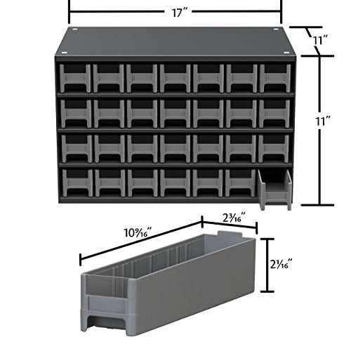 Akro-Mils Steel Garage Storage Cabinet, Small Parts Organizer Metal Cabinet for Hardware, Nails, Screws, Bolts, Nuts, and More, 17" W x 11" D x 11" H, 28-Drawer, Gray Cabinet/Gray Drawers (19228)