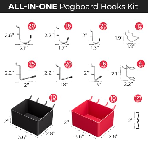 INCLY 312PCS Peg Board Organizer Accessories Kit for Organizing Tools
