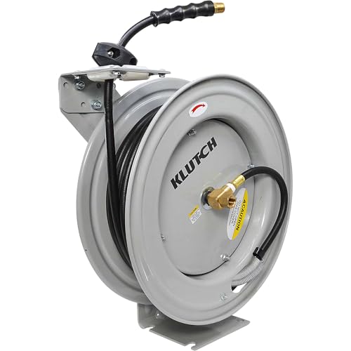 Klutch Auto-Rewind Air Hose Reel, 3/8in. x 50ft. Hose, 300 PSI
