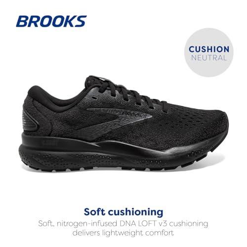 Brooks Women’s Ghost 16 Neutral Running Shoe - Black/Black/Ebony - 8 Medium