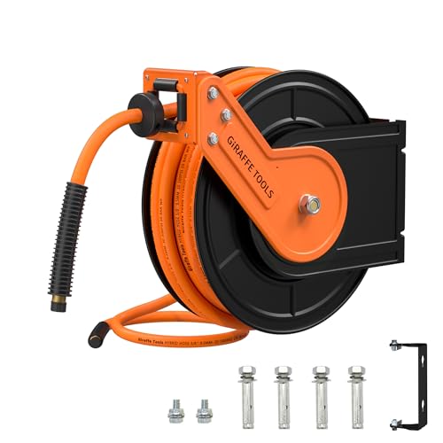 Giraffe Tools Retractable Air Hose Reel 50ft with Swivel Bracket 3/8"