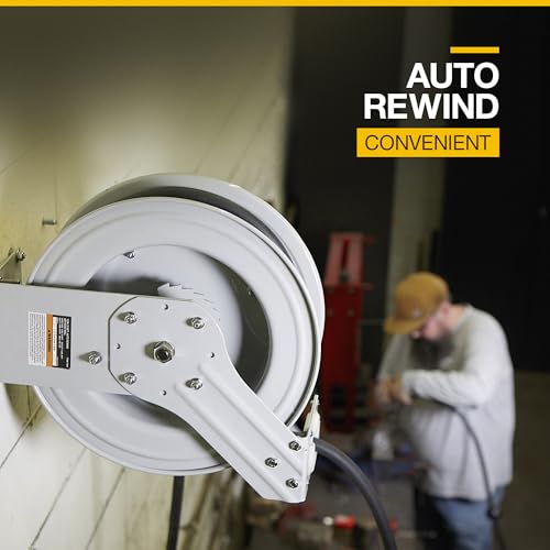 Klutch Auto-Rewind Air Hose Reel, 3/8in. x 50ft. Hose, 300 PSI