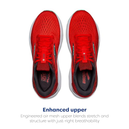 Brooks Men’s Ghost 16 Neutral Running Shoe - Fiery Red/Ebony/Cockatoo - 9 Medium
