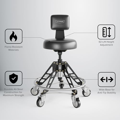 Vyper Elevated Steel Max EZ-Lift Shop Chair with Backrest, Red Legs