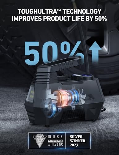 AstroAI AIRUN H Tire Inflator Portable Air Compressor,Fast Inflation Electric Air Pump for Car Tires-Car Accessories,9.8Ft Cord-12VDC-Powered Auto Shut-Off with Digital Pressure Gauge,LED Light,Blue