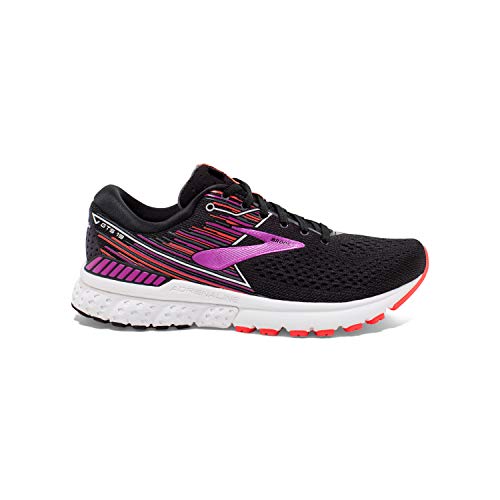 Brooks Womens Adrenaline GTS 19 Running Shoe - Black/Purple/Coral - 2E - 11.0