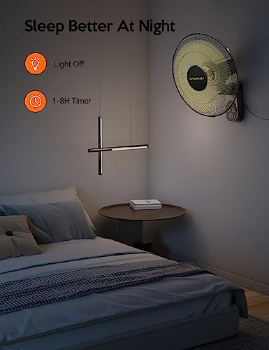 VAGKRI Wall Mount Fan, 16 Inch Wall Fans with 5 Blades, 5 Speeds, 8 Hour Timer, 90° Oscillating Quiet Fan with Remote for Home Office Bedroom Living Room Garage (Black)
