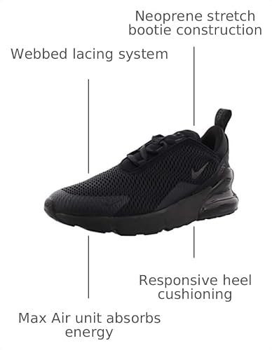 Nike Little Kids' Air Max 270 Shoes, Black/Black-Black, 13C