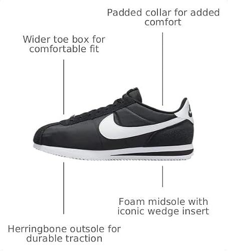 Nike Men's Cortez Textile Sneaker, Black White, 7 US