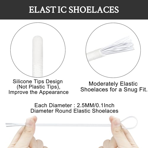 Endoto 2 Pairs Elastic Shoelaces for ON Cloud 5 & 6 No Tie Replacements Shoes Laces Stretchy Bungee Running Training(Color:White,Size:26Inch)