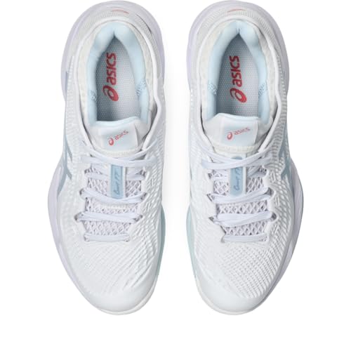 ASICS Women's Court FlyteFoam 3 Tennis Shoes, 6, White/Sky