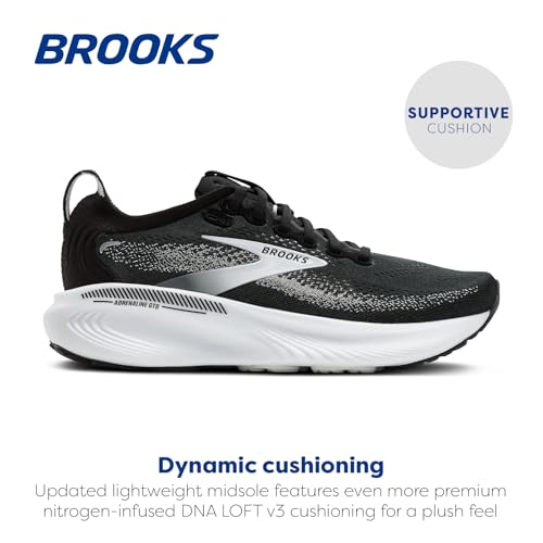 Brooks Womens Adrenaline GTS 25, Black/Grey/White 8 Medium