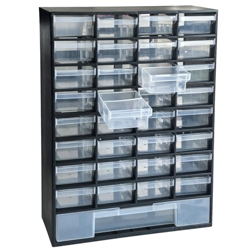 SUGOOE 33 Drawer Plastic Small Parts Organizer, Storage Bin with Drawers for Hardware, Parts, Crafts, Beads, 11.8 x 16.1 x 5.2 Inches (Black)