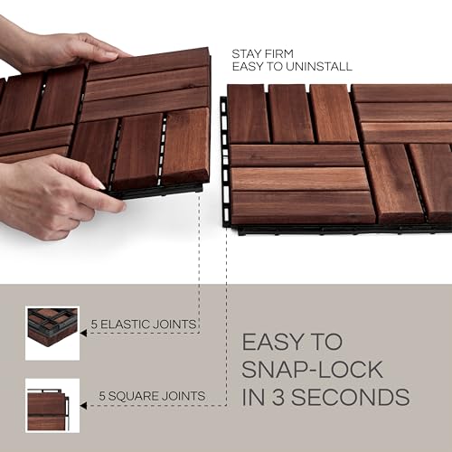 THYOI Premium Deck Tiles, 10 Pcs Patio Flooring - Brown - Crossed Pattern