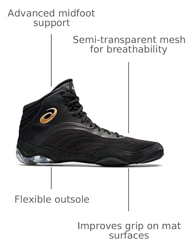ASICS Men's Split Elite Wrestling Shoes, 8, Black/Pure Gold