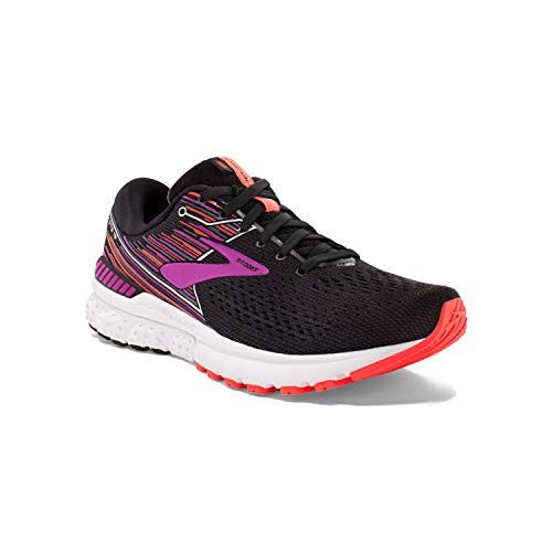 Brooks Womens Adrenaline GTS 19 Running Shoe - Black/Purple/Coral - 2E - 11.0